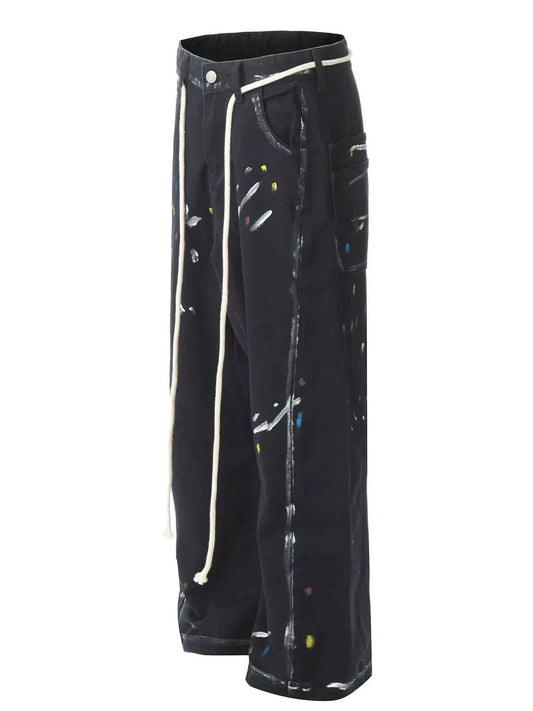 Artistic Paint Splatter Wide Leg Baggy Jeans