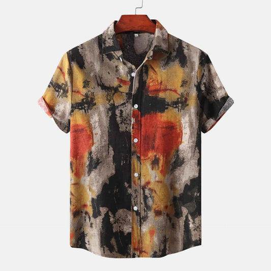 Abstract Short Sleeve Button-Up Shirt
