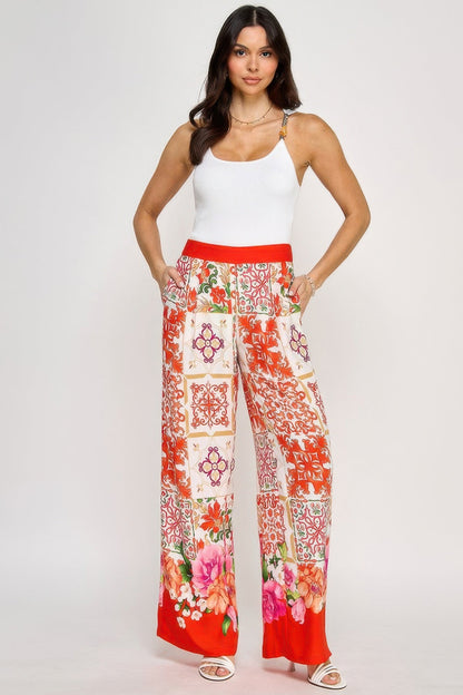 Printed Wide Leg Pants
