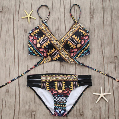2022 Sexy Bandage Aztec Biquini String Strappy Swim Wear Bathing Suit Swimsuit Beachwear Swimwear Women Brazilian Bikini