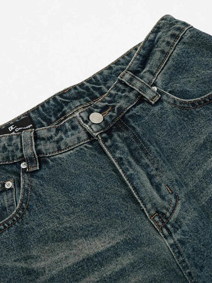 3-D Hem Detail Baggy Jeans