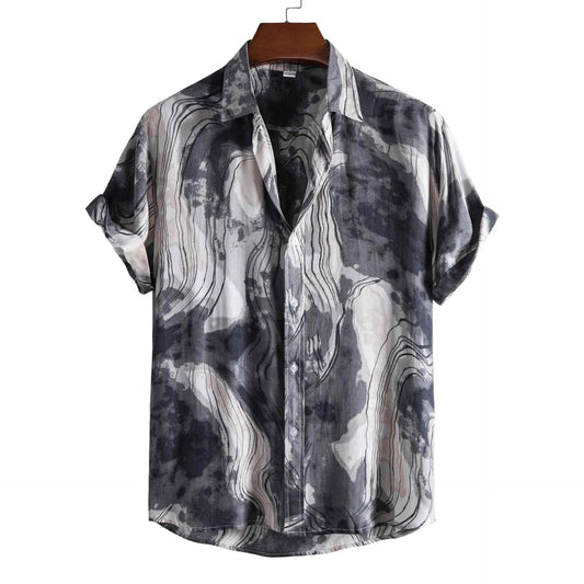 Abstract Wavy Marble Button-Up Top