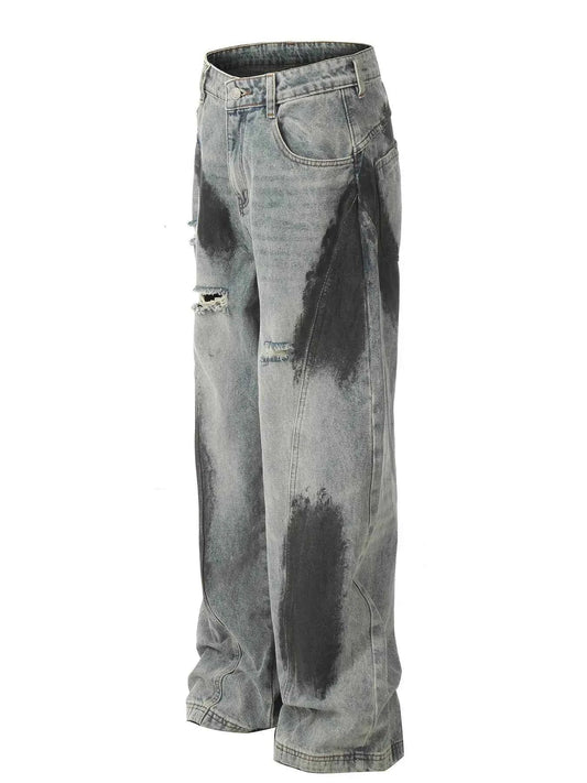 Acid Wash Paint Stripe Wide Leg Jeans