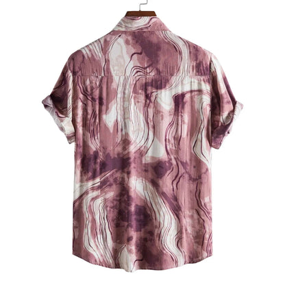 Abstract Marble Print Short Sleeve Button-Up Shirt