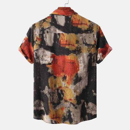 Abstract Short Sleeve Button-Up Shirt